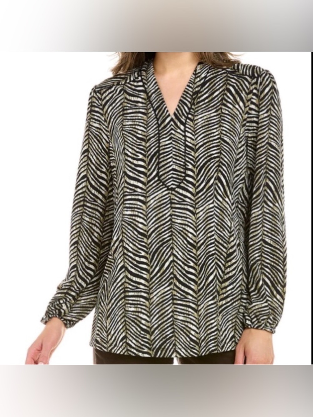 J. Mclaughlin green black petunia top womens botanical herringbone